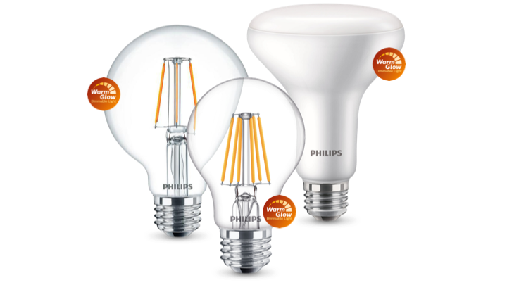 Warmglow etiketleriyle Philips WarmGlow LED ampul ürün ailesi