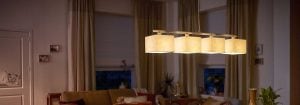 Çok sayıda kumaş tonuna sahip modern LED sarkıt ışık, rahat oturma odasını aydınlatırken, akşamları konforlu bir şekilde geçirmeniz için enerji tasarruflu ve şık ev aydınlatma çözümleri sunuyor.